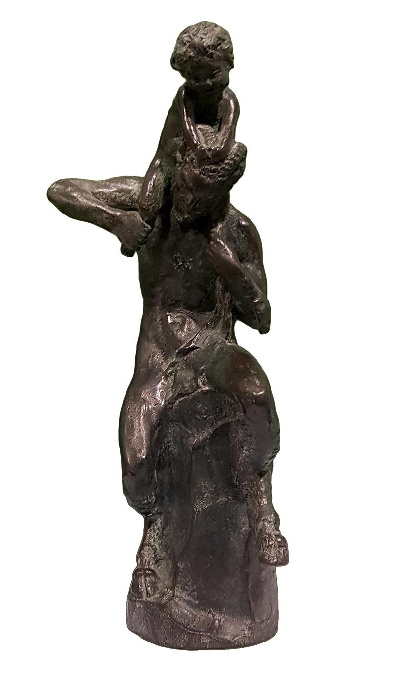 Satyr with Young Faun on his Shoulders - Bronze Sculpture by Aurelio Mistruzzi