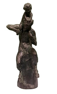 Sátiro con joven fauno a hombros - Escultura de bronce de Aurelio Mistruzzi