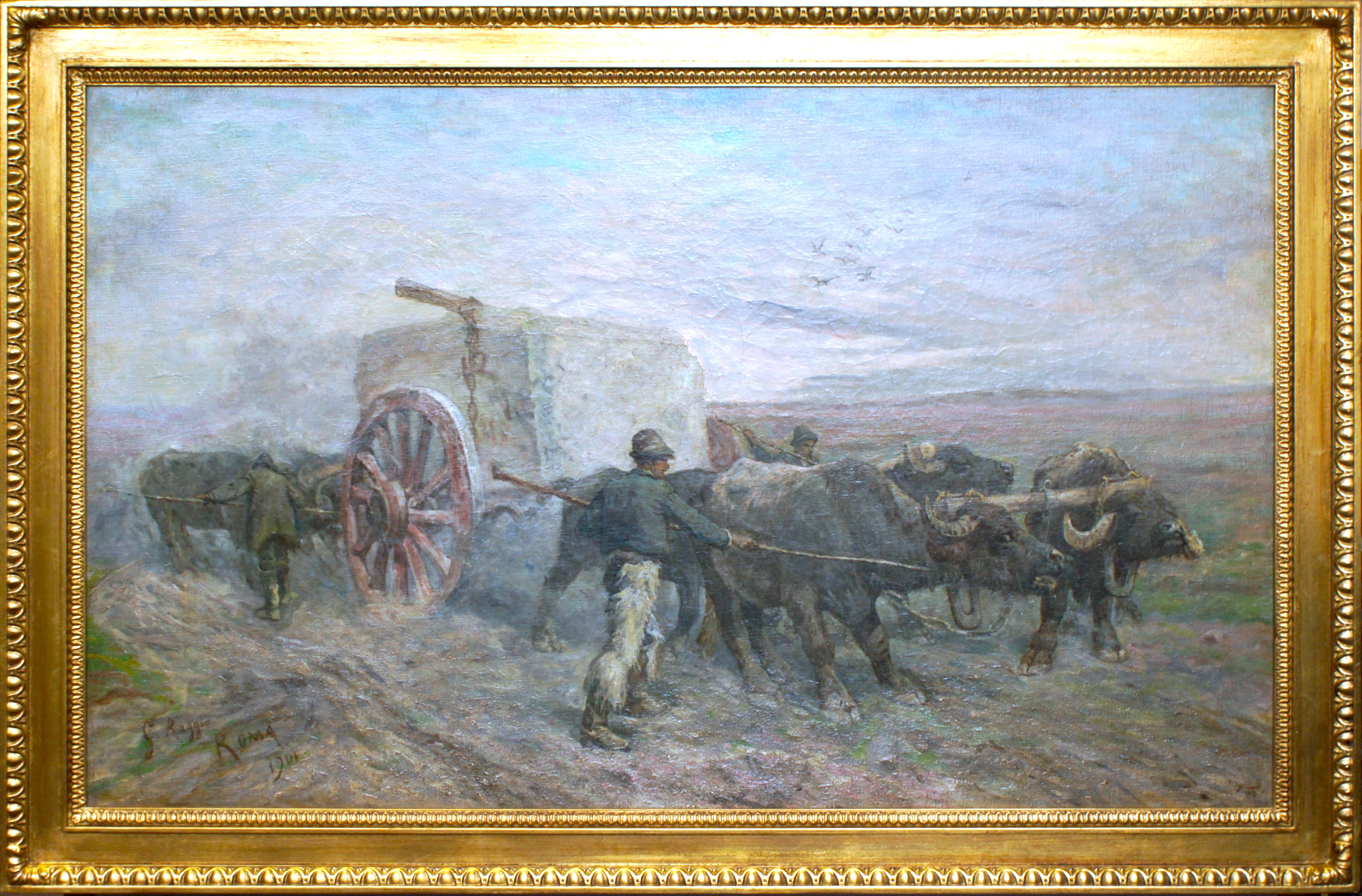 Carriage of Travertine - Oil on Canvas by Giuseppe Raggio - 1901
