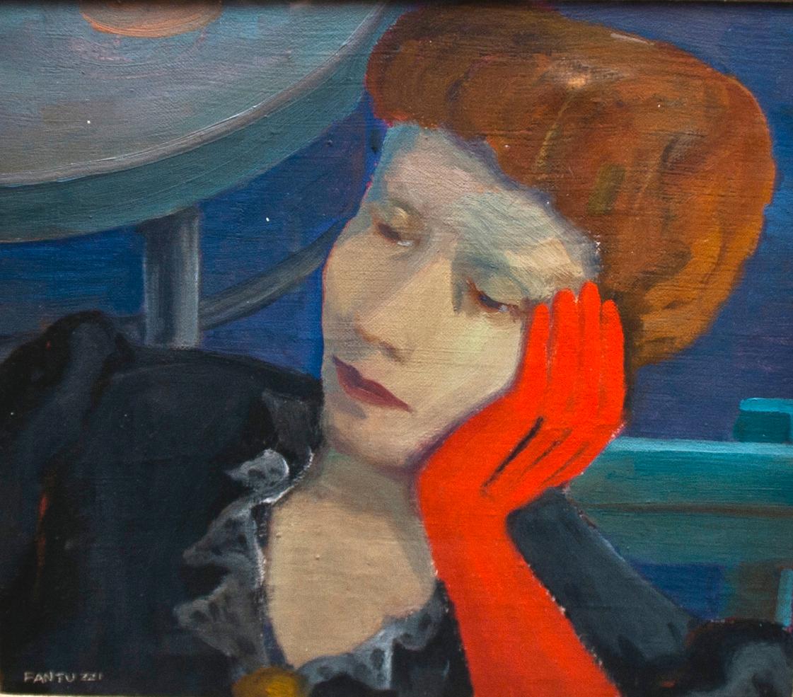 Eliano Fantuzzi Portrait Painting - La Nobildonna - Il Guanto Rosso (Noblewoman - The Red Glove) - Oil on Canvas