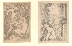 Scènes mythologiques d'après Agostino Carracci - Burin sur papier XVIIIe siècle