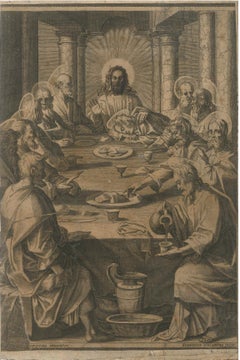 Antique The Last Supper - Original Burin After Antonio Tempesta by Francesco Villamena