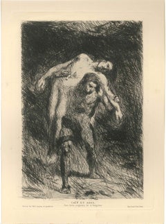 Caïn et Abel - Original Etching by J.-A. Falguière - 1876
