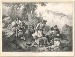 Salvator Rosa at the Brigands - Original Litho by A.P. Riffaut  After Guignot