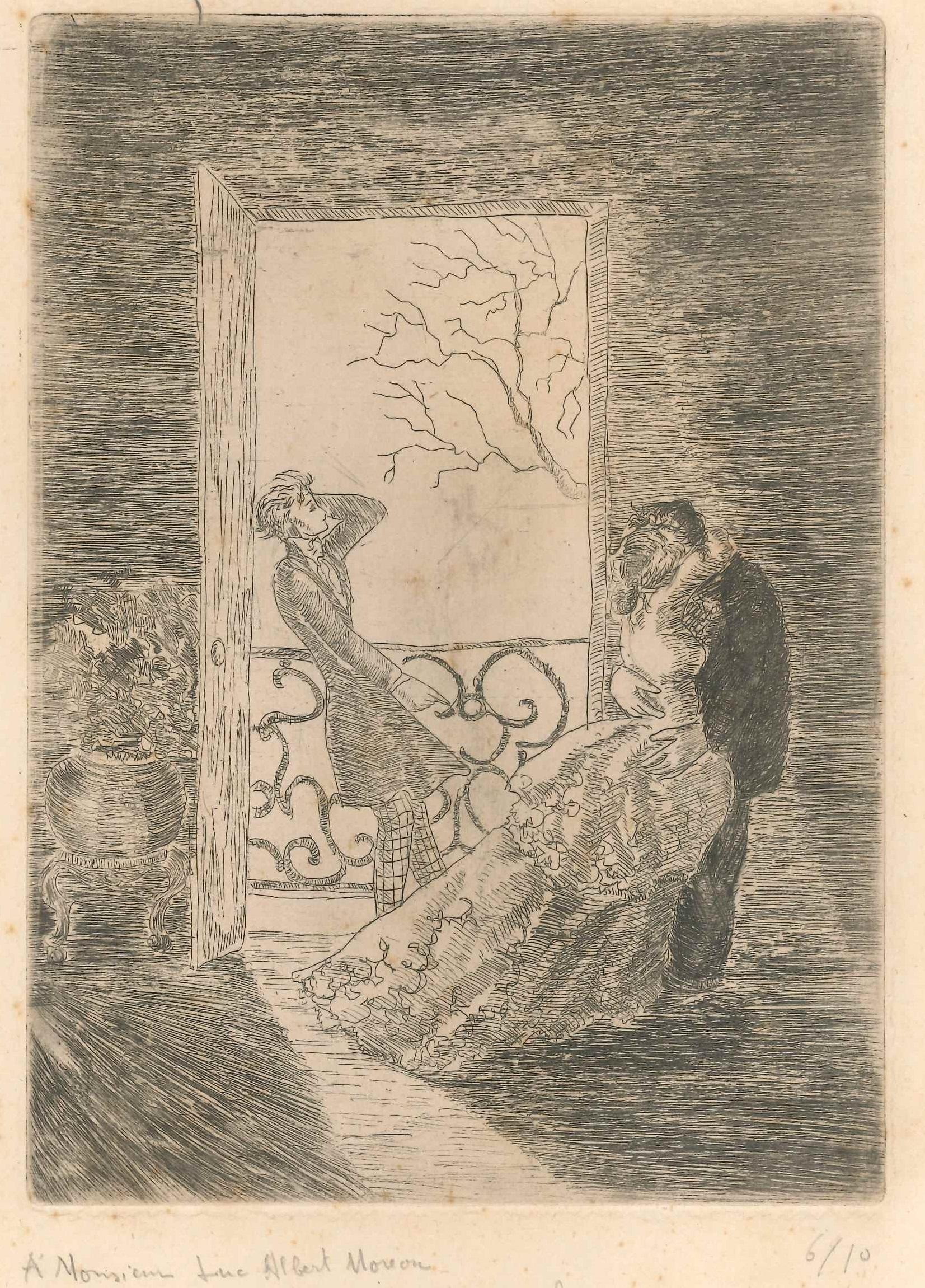The Stolen Kiss - Original Etching by Philippe Julian - 1943
