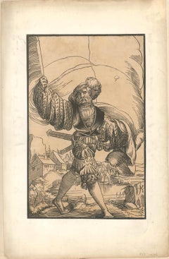 Soldier - Original Xilograph on Paper by Master JK - 17th Century