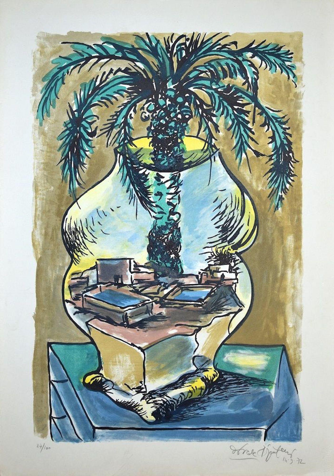 The Vase is an original artwork realized by Ercole Pignatelli in 1972. Colored lithograph.

Hand-signed and dated by the artist in pencil on the lower right. Edition of 100. The artwork is printed by "la nuova foglio s.p.a., label on the back.  Very