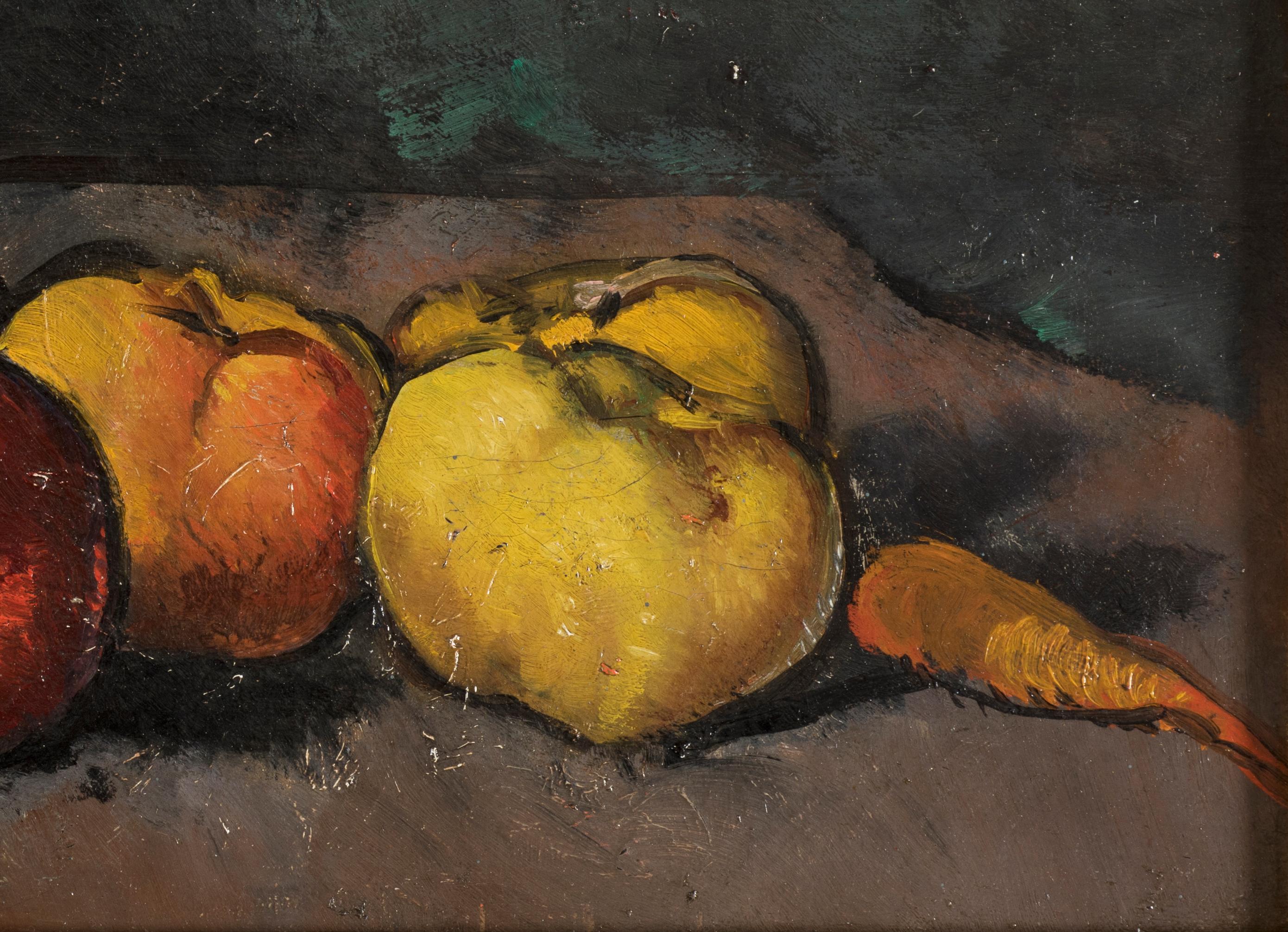 Bodegón con frutas y verduras - Óleo sobre lienzo de Luigi Spazzapan en venta 1