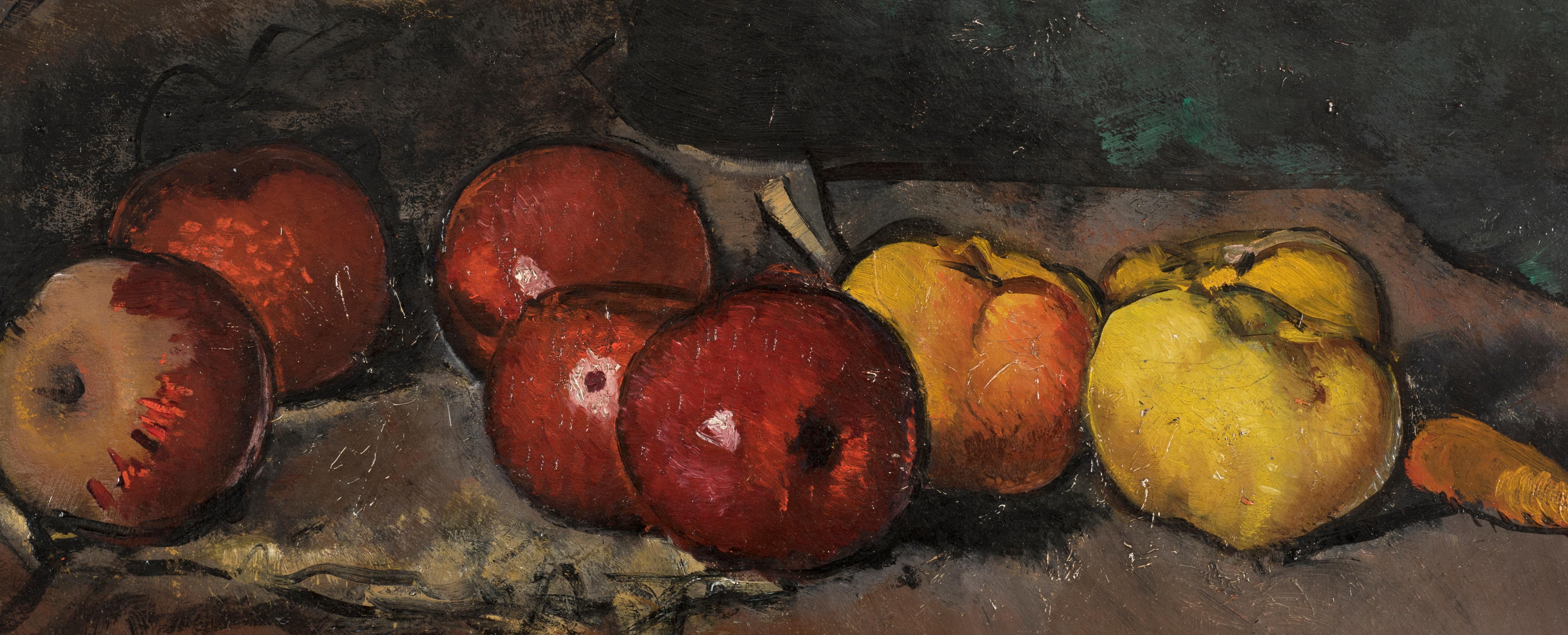 Bodegón con frutas y verduras - Óleo sobre lienzo de Luigi Spazzapan en venta 2
