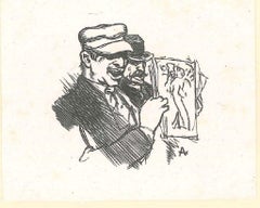 Deux hommes avec une illustration - gravure sur bois originale d'Auguste Lepre - 19ème siècle