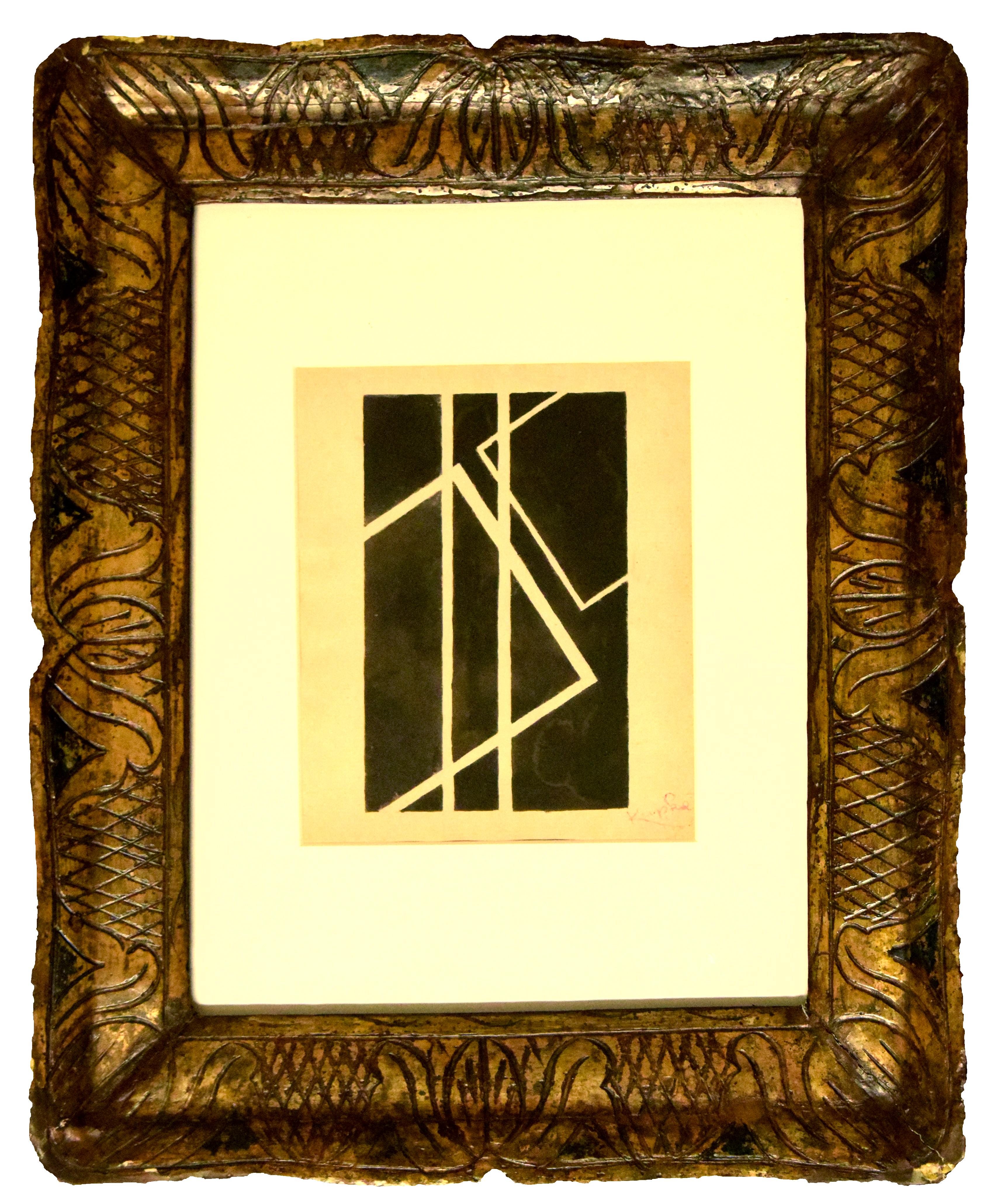 Frantisek Kupka Abstract Drawing – Schwarze geometrische Komposition – China-Tintezeichnung von F. Kupka 