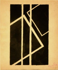Composition géométrique noire - Dessin à l'encre de Chine de F. Kupka