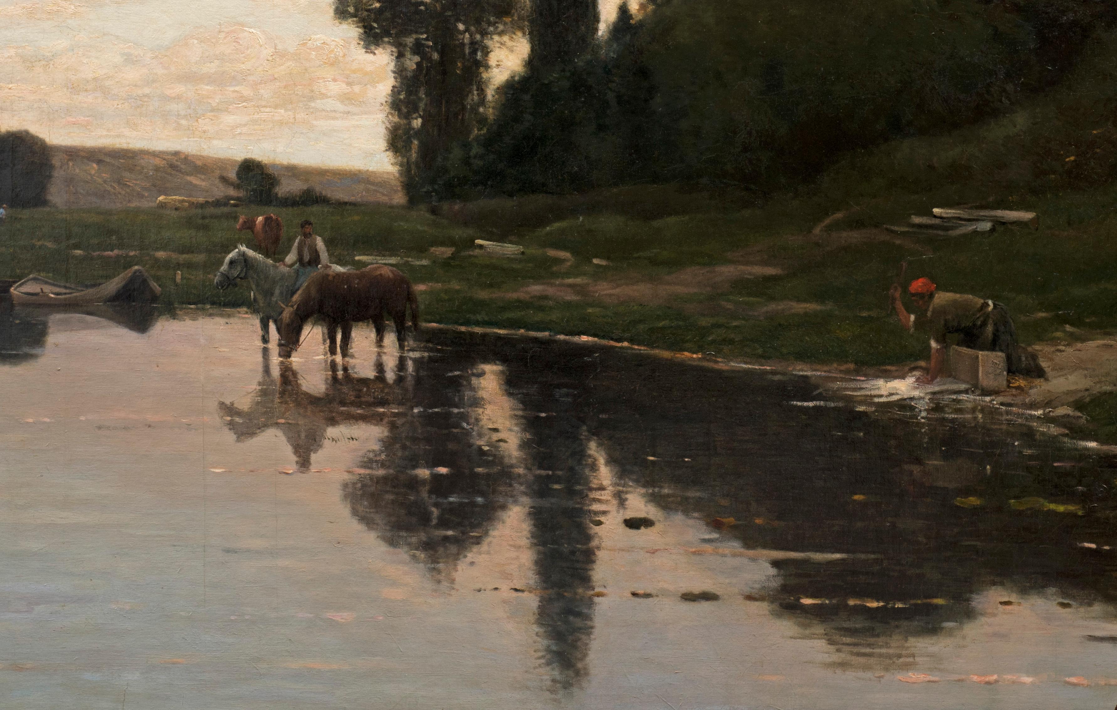 Landschaft mit See - Öl auf Leinwand von Giuseppe Raggio - 1884 im Angebot 1