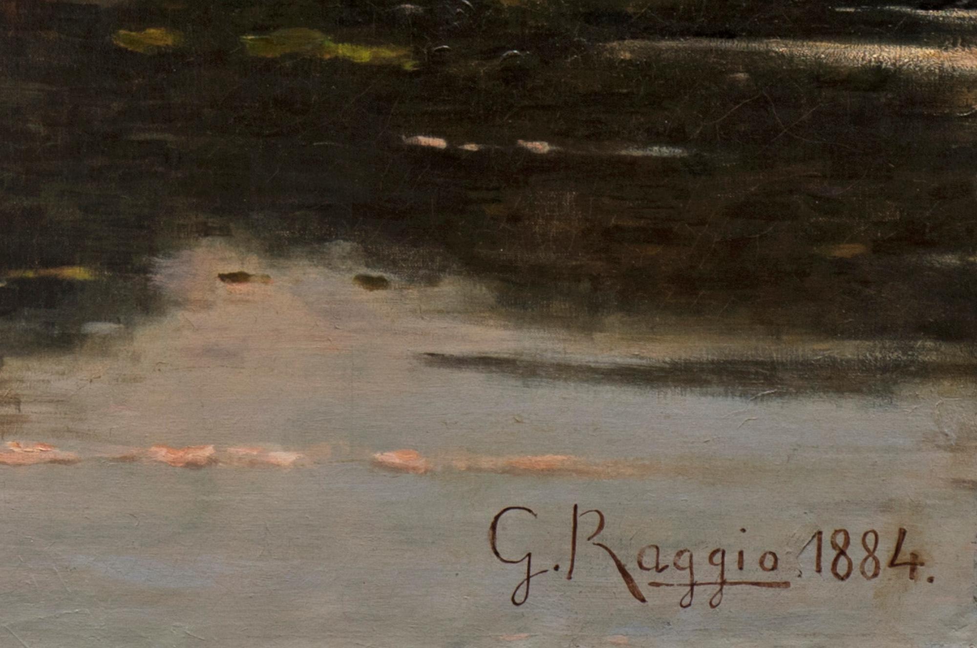 Landschaft mit See - Öl auf Leinwand von Giuseppe Raggio - 1884 im Angebot 2