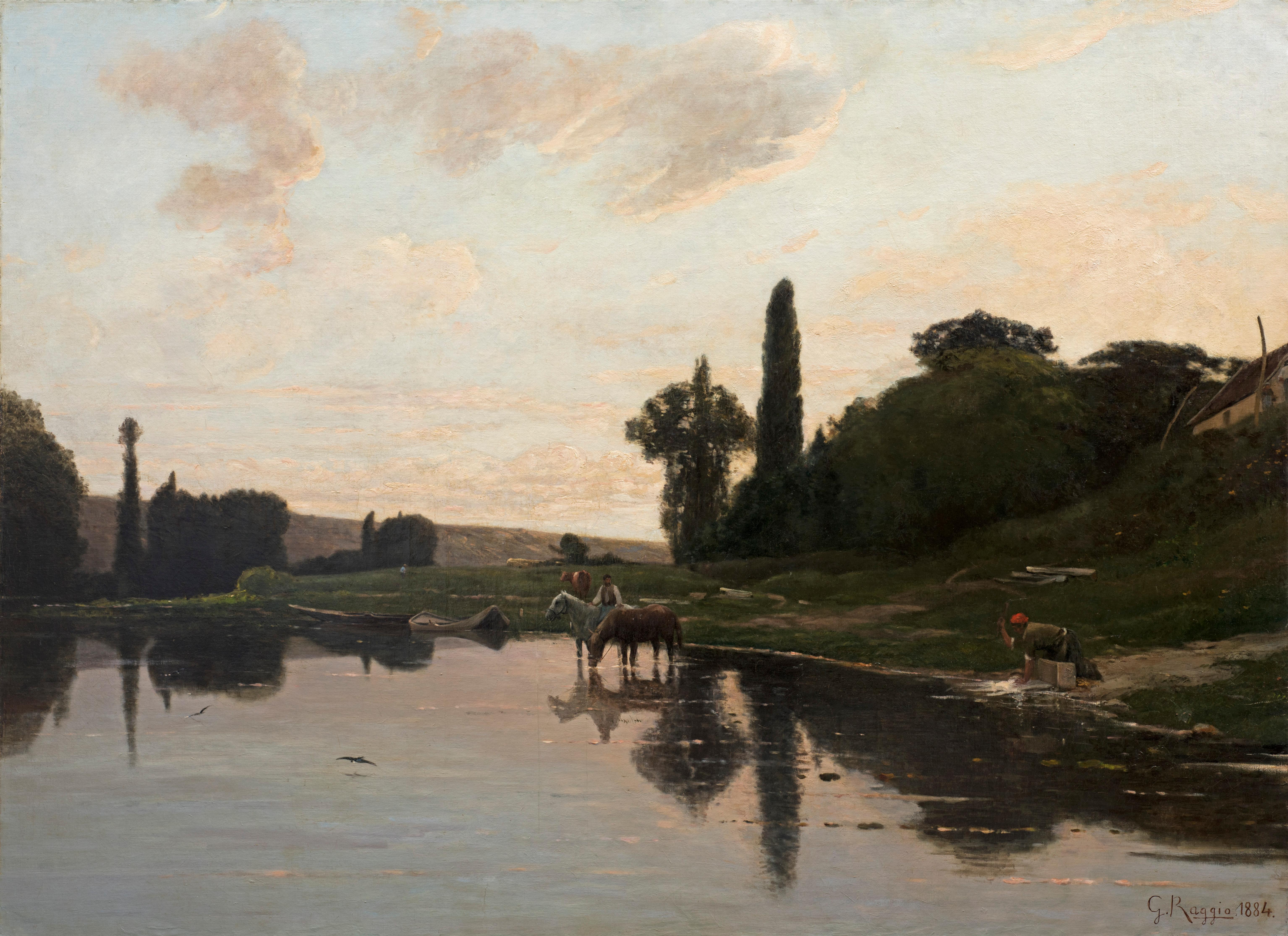 Paysage avec lac - Huile sur toile de Giuseppe Raggio - 1884