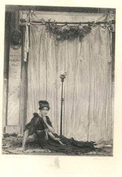 Egyptian - Original Etching on Parchment after Alma-Tadema by E. Romus