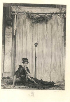 Gravure égyptienne - Gravure originale sur parchemin d'après Alma-Tadema par E. Romus 