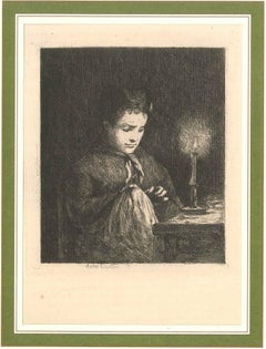 The Seamstress - Original Etching by Gustave Courtois 