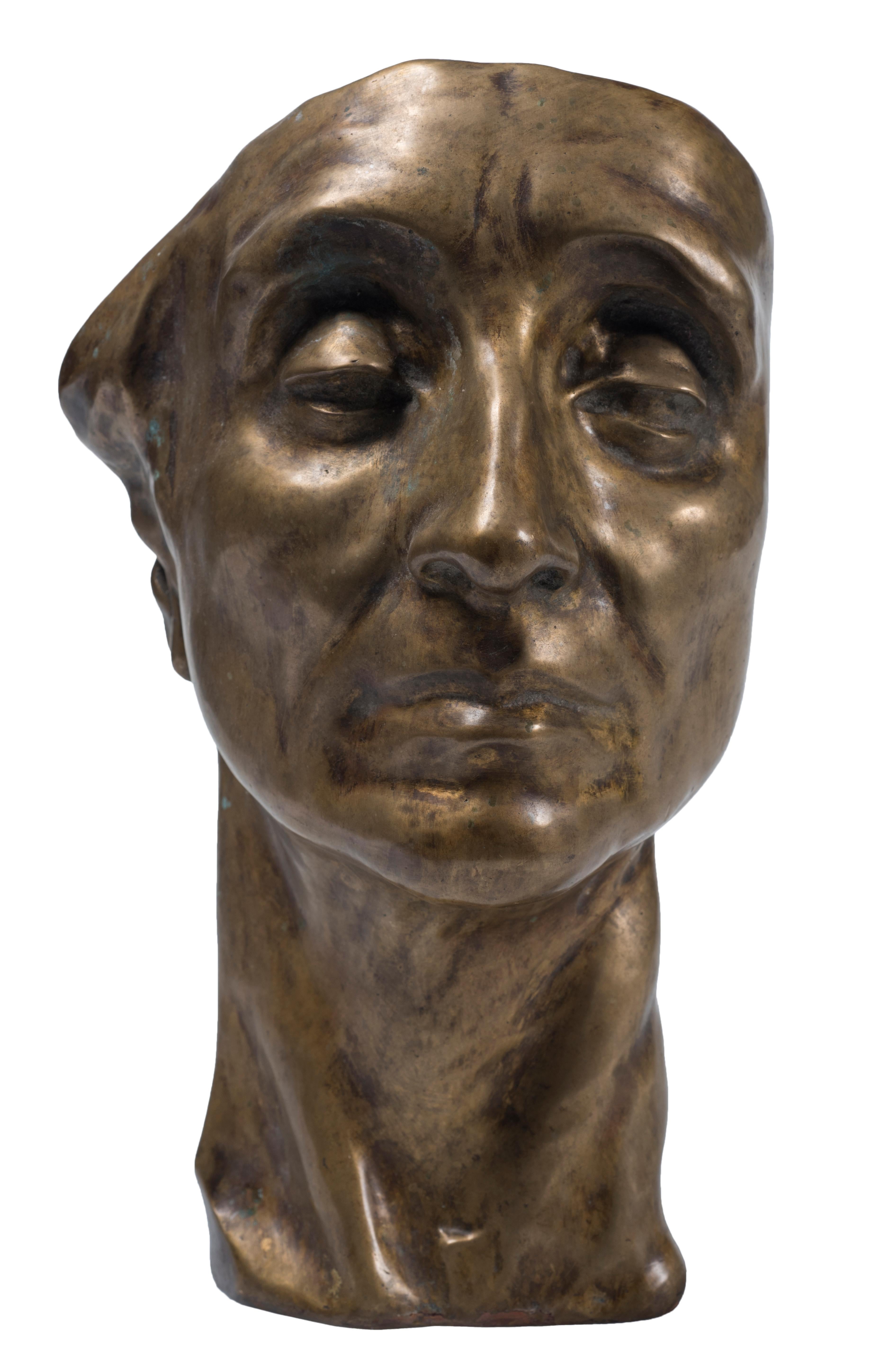 Head of Man - Bronze Sculpture by Amedeo Bocchi - 1920s