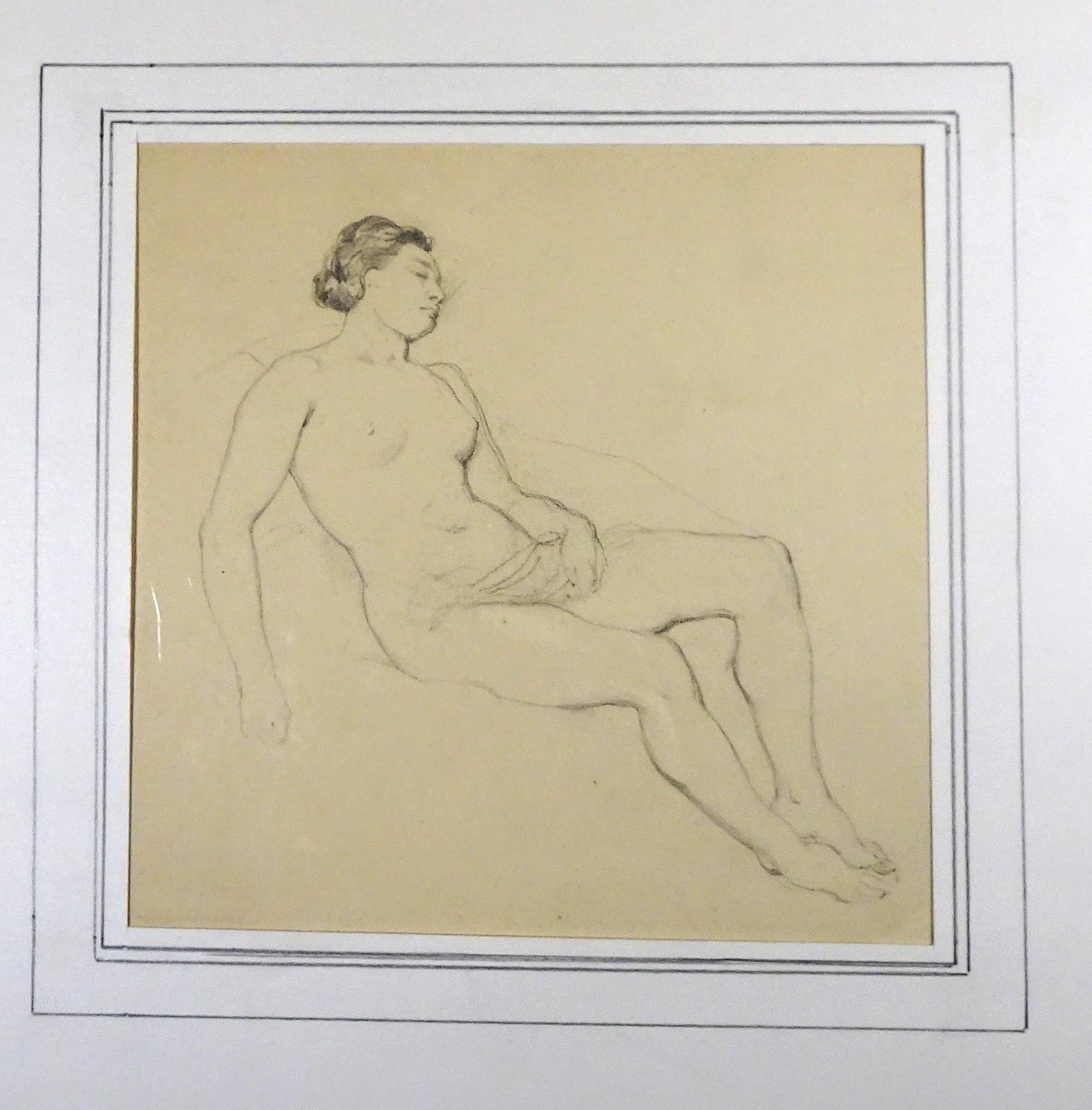 Émile Jean-Horace Vernet  Nude - Femme Nue - Original Pencil Drawing by Horace Vernet - Mid 1800