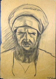 Portrait d'homme - dessin original au fusain de Gio Colucci - XXe siècle