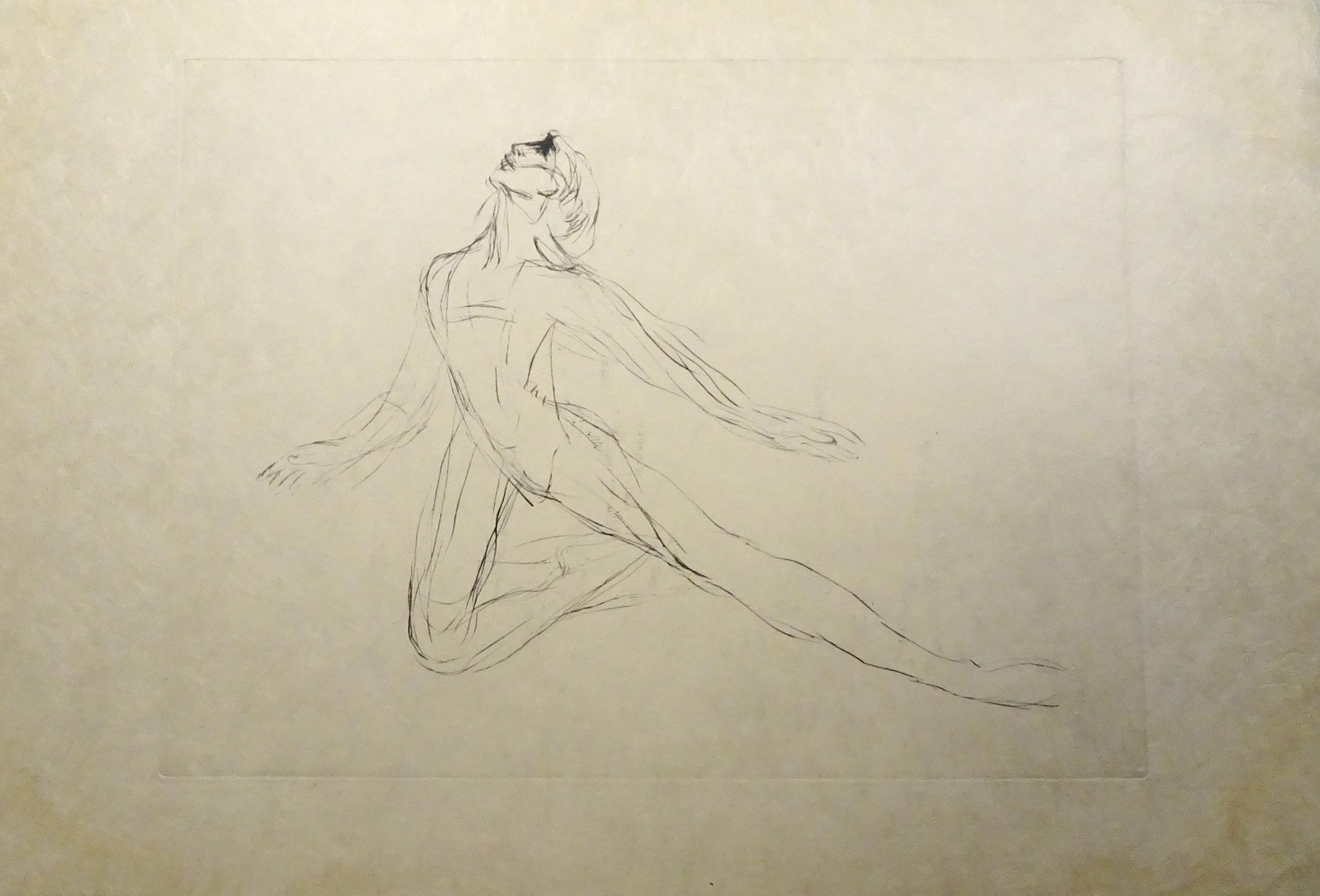 The Dancer - Gravure et pointe sèche originales d'Ilse Voigt - années 1950