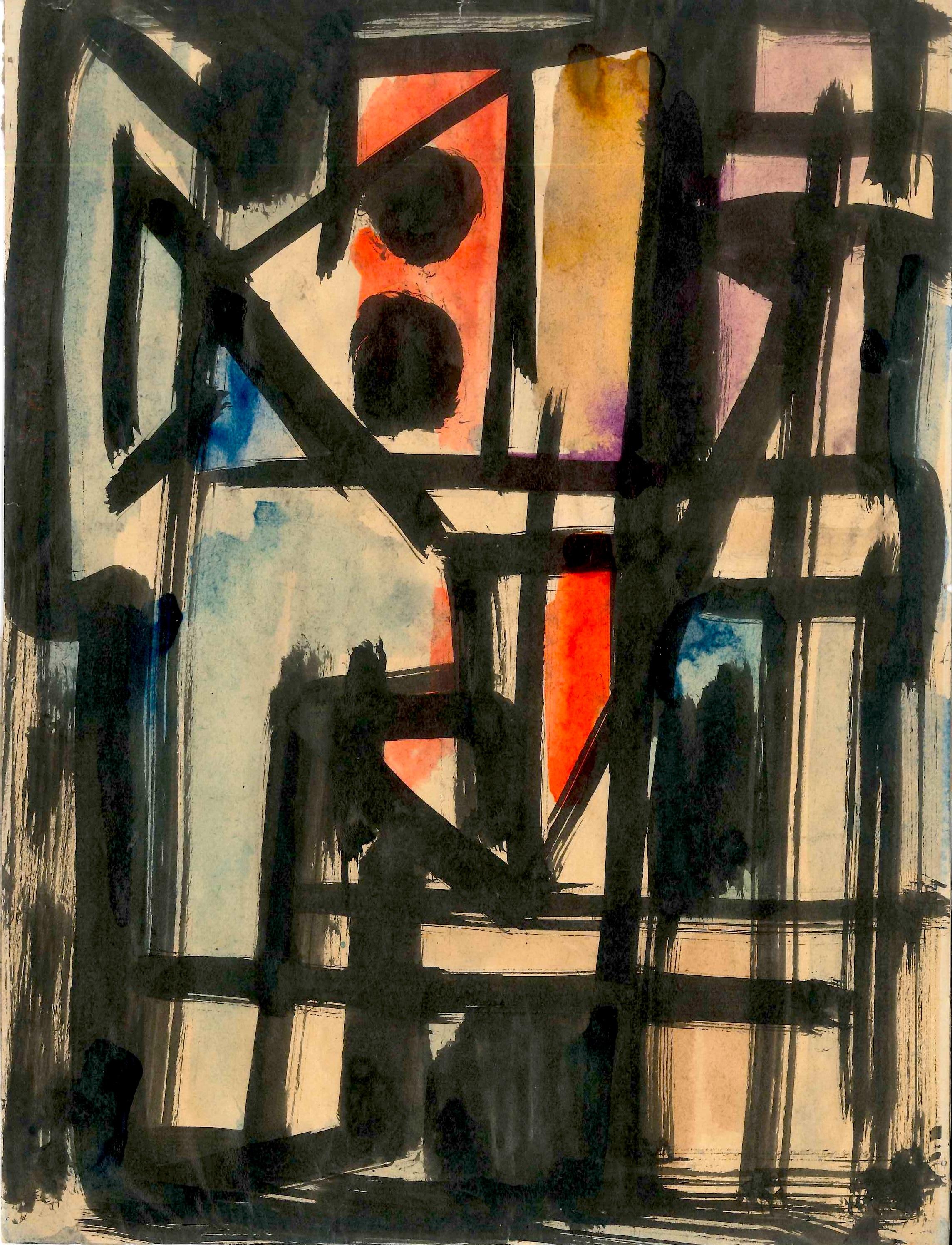 Abstract Composition - Original Ink on Paper by Emilio Vedova - 1950