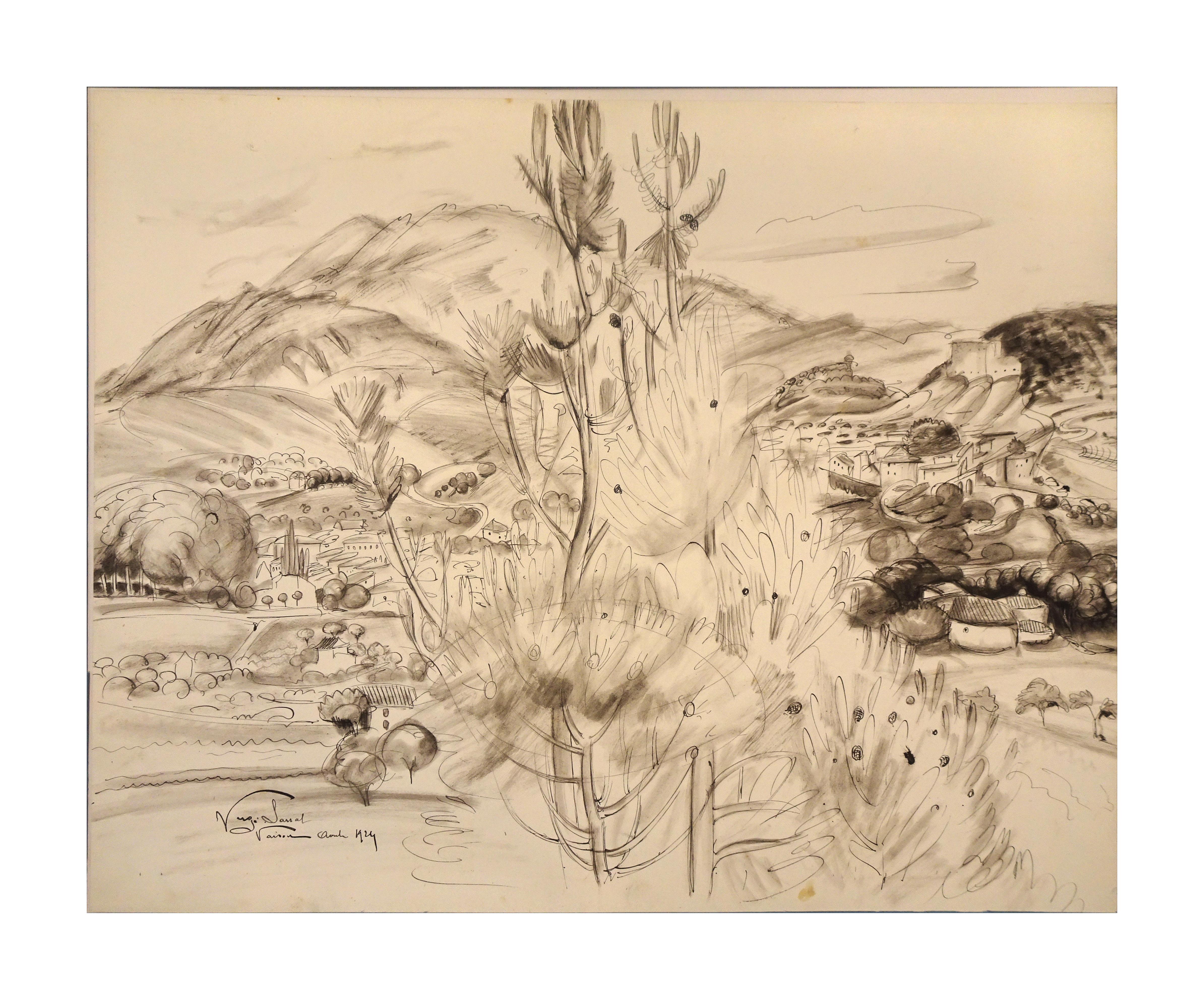 Vaison la Romaine - China Ink Drawing on Paper by Henri Vergé-Sarrat 
