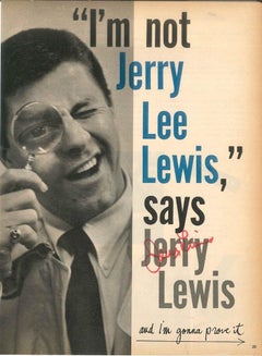Retro Poster "I'm not Jerry Lee Lewis, says Jerry Lewis" and Autograph Signature