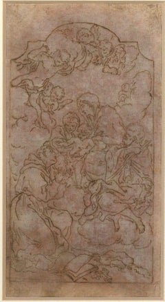 The Holy Family - Original Brown Ink Drawing - 17th Century