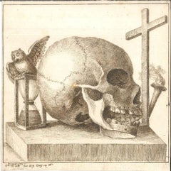 Skulls - Pair of Original Ink Drawings by Alessandro Dalla Nave - Early 1800