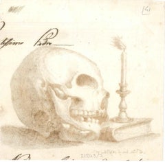 Skulls - Pair of Original Ink Drawings by Alessandro Dalla Nave - Early 1800