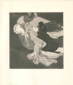Erotic Scene - Original Etching an Aquatint by Franz von Bayros - 1907