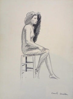Nude Frau - 1940er Jahre - Emile Deschler - Kohlezeichnung - Moderne