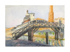 Paysage urbain de Paris - Aquarelle originale sur papier de Jane Levy - Fin 1900