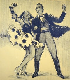 Originallithographie „The Spectacle“ auf braunem Papier von A. Gruell – Anfang 1900