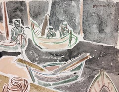 Boats - Original Watercolor on Paper by Henry Wormser - 1951