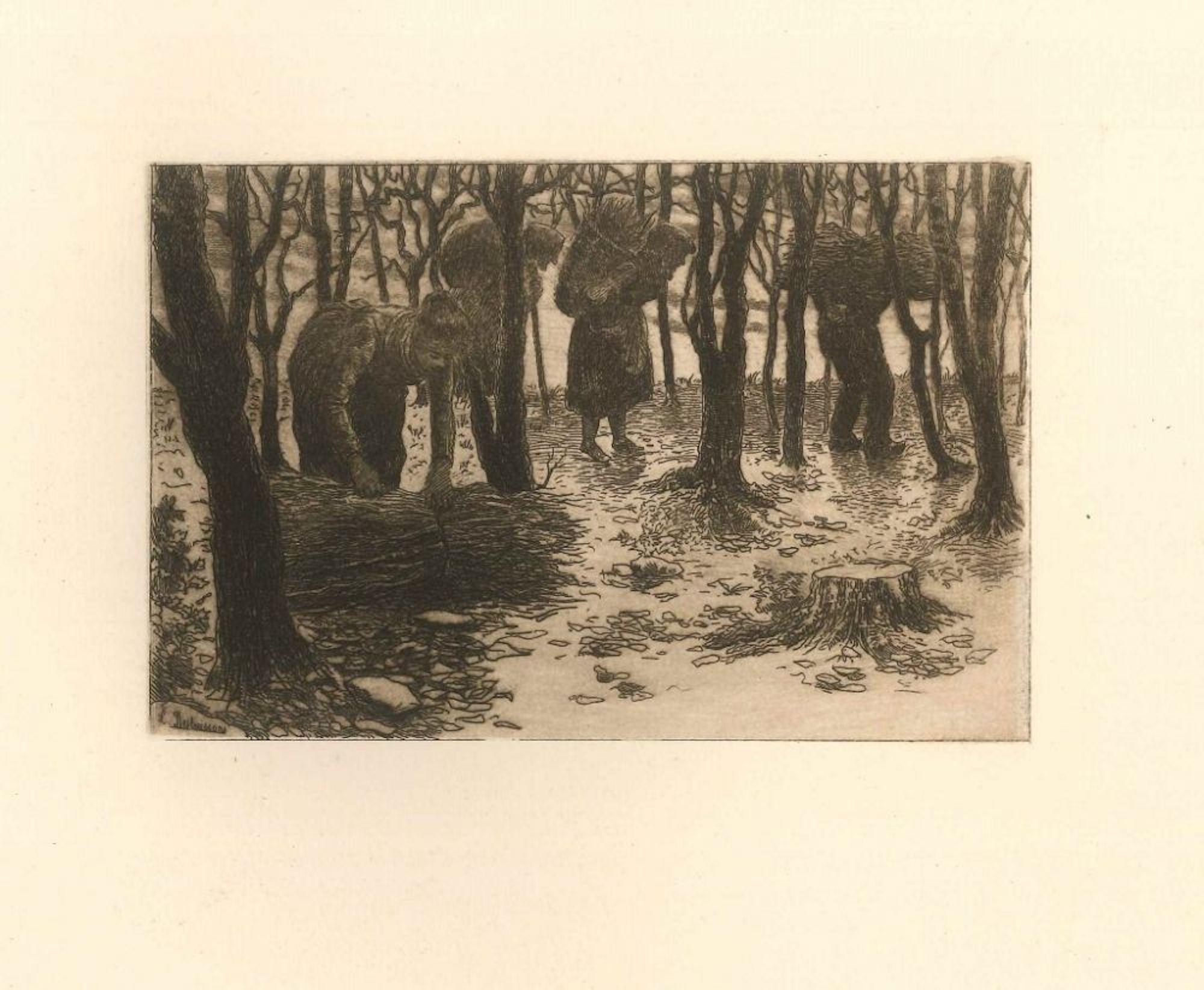 Léon Desbourisons Figurative Print – The Sheaves - Original-Radierung von Lon Desbourisons - Zweite Hälfte des 18. Jahrhunderts