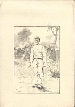 Soldat – Original-Radierung auf Japanpapier von G. F. Bigot – Tokio 1886