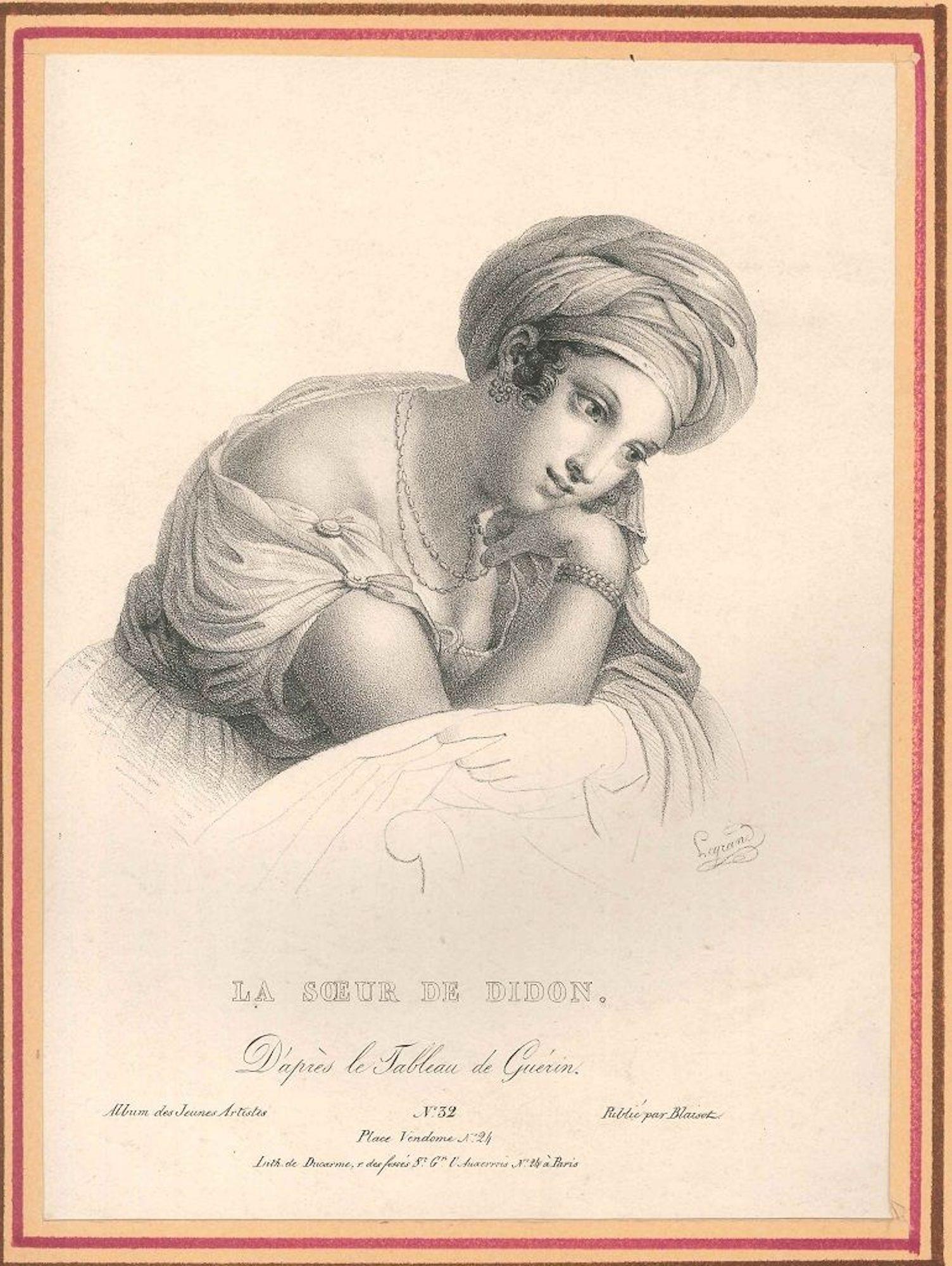 Auguste Legrand Figurative Print - La Soeur de Didon - Original B/w Lithograph realized by A. Legrand