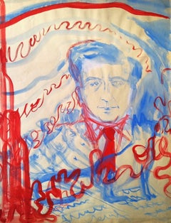 Portrait in Red - Original Tempera on Paper by Maurice Rouzée - 1940s