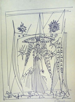 Figures - Original Penmarker on Paper by Michel Cadoret - 1955