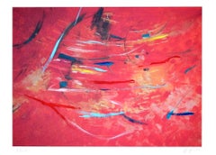 Composition rouge - Imprimé original Esacolor de Martine Goeyens - Années 2000
