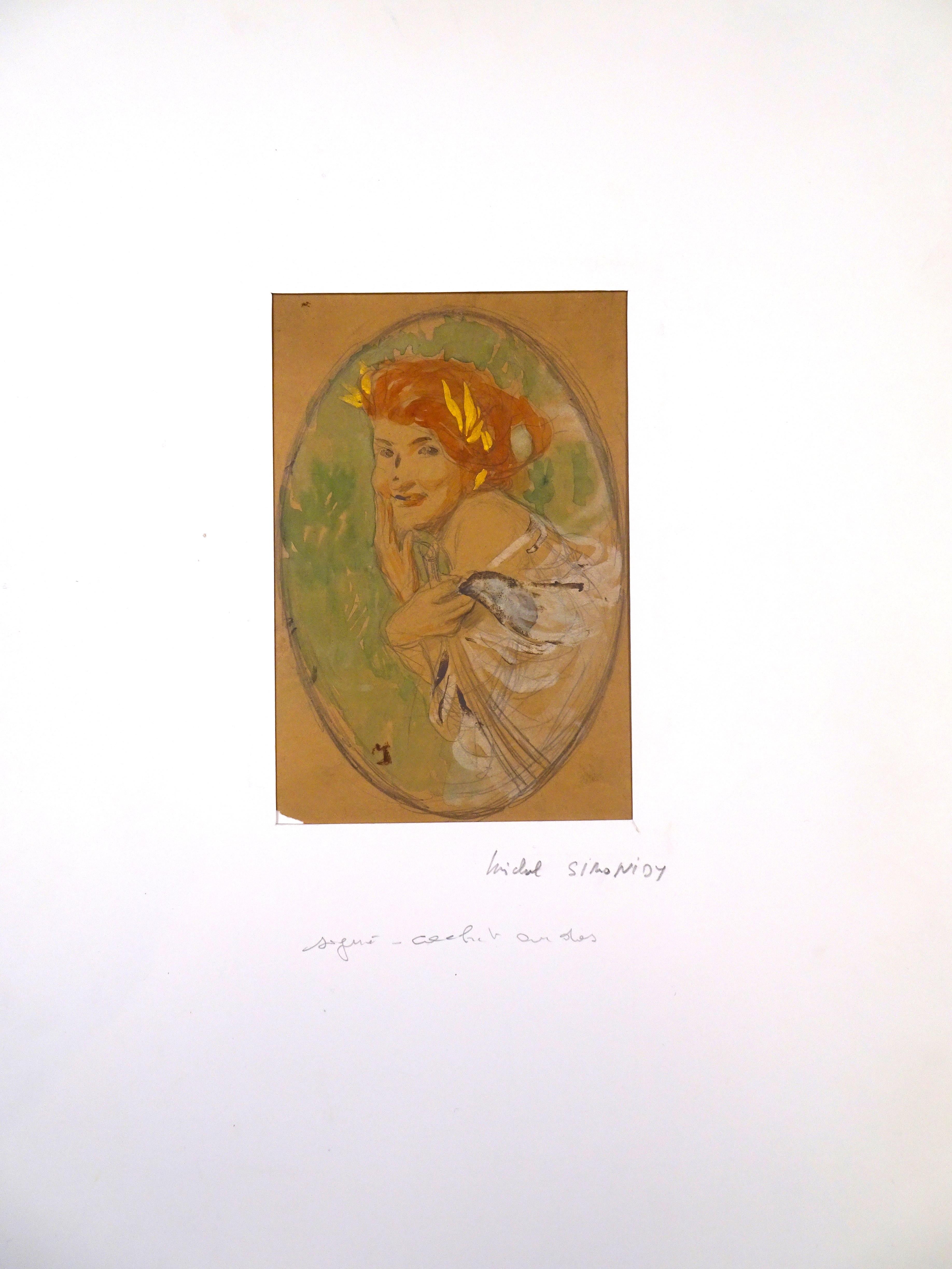 Femme riant - Pastel original de Michel Simonidy - années 1920