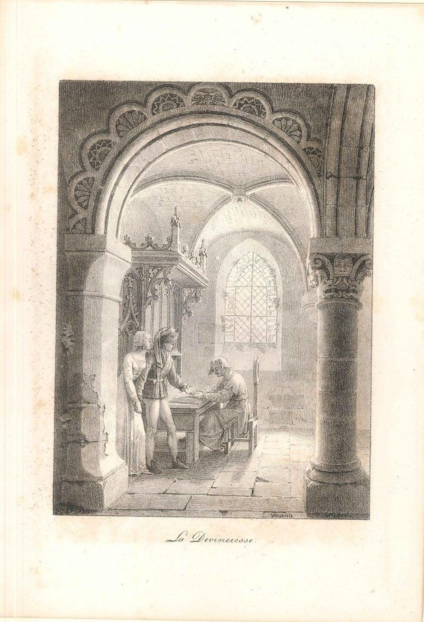 Jean-Lubin Vauzelle Interior Print - La Devineresse - Original Etching by J-L Vauzelle - End of 18th Century