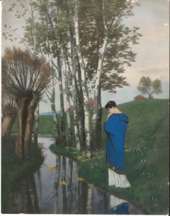 Herbstgedanken - Original Photo-Gravure Hand Watercolored - 1886