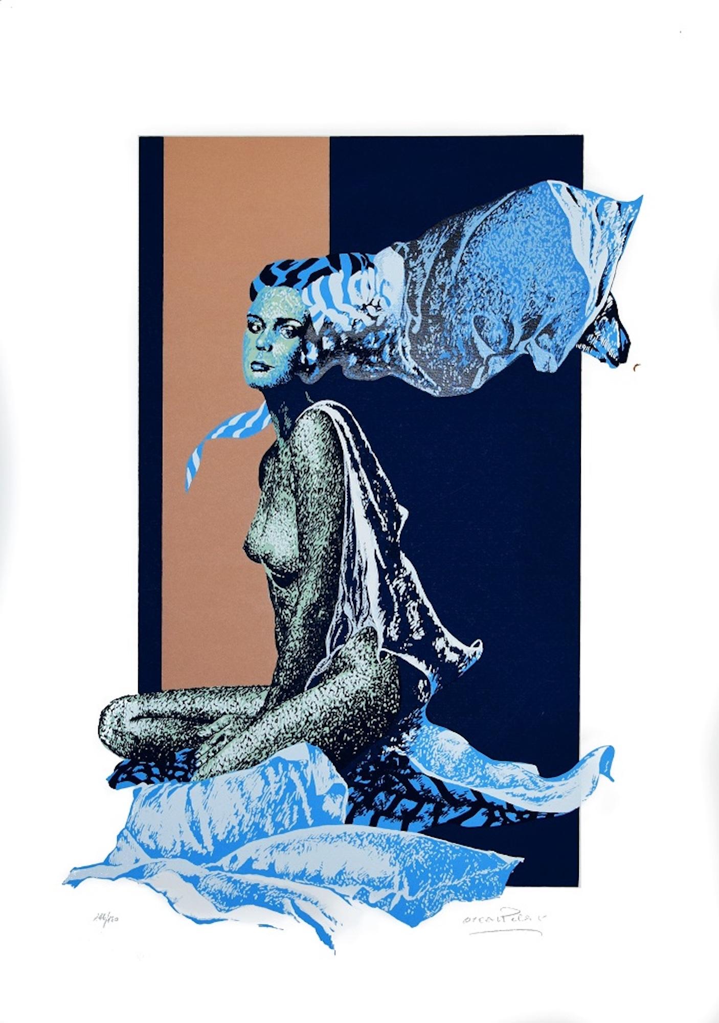 Mujer azul es una serigrafía original en color mixto realizada por Oscar Pelosi en la década de 1980.

La obra está firmada a mano a lápiz por el artista en la parte inferior derecha. Numerado en la parte inferior izquierda. Edición de