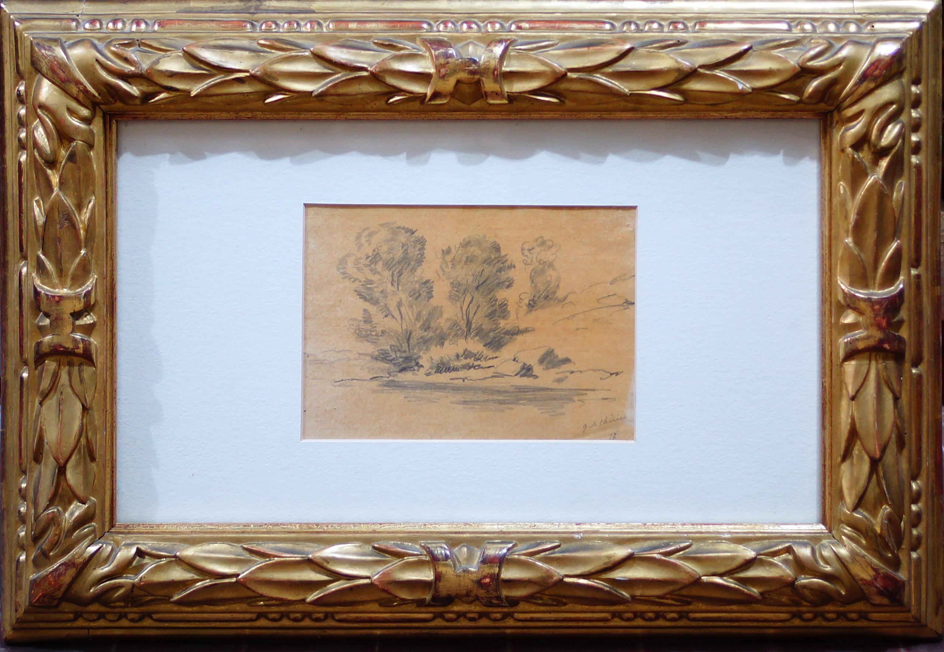 Paisaje - Dibujo a lápiz de Giorgio De Chirico - 1977 en venta 1