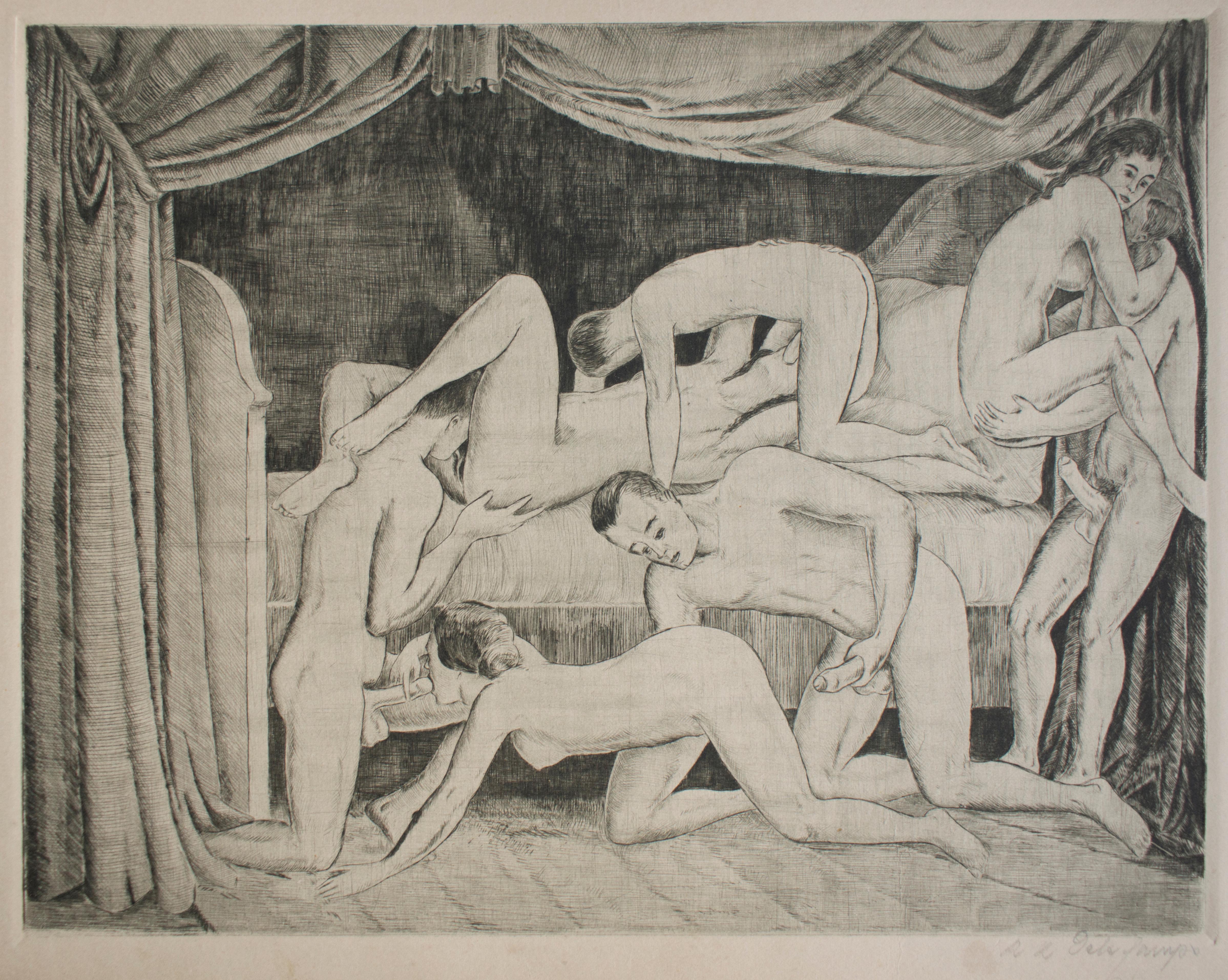 Realized by an anonymous artist under the pseudonym of R.L. Delechamps, La Bible Noire is considered one of the masterpieces of XX century pornographic art.
Though it states to be printed in Paris in 1921, it was probably issued in Berlin in the
