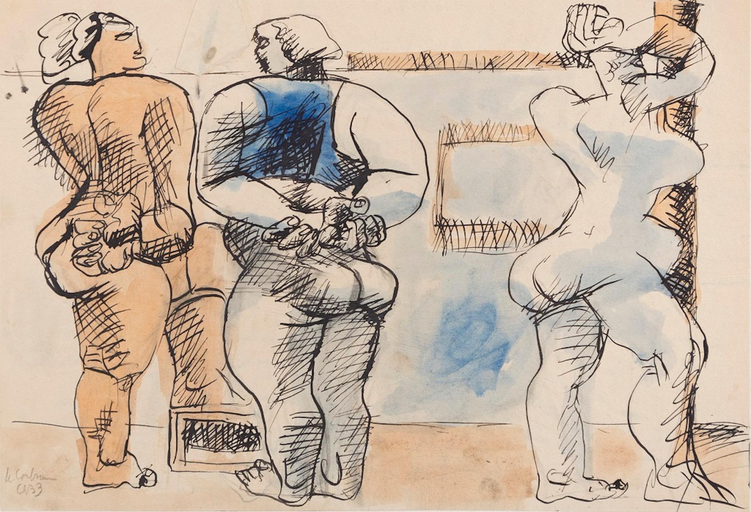 Trois femmes debout is an original China ink and watercolored drawing on paper realized in 1933 by Le Corbusier (La Chaux-de-Fonds 1887 - Roccabruna 1965).

Signature and year of creation hand-written in pencil at the bottom left and on the